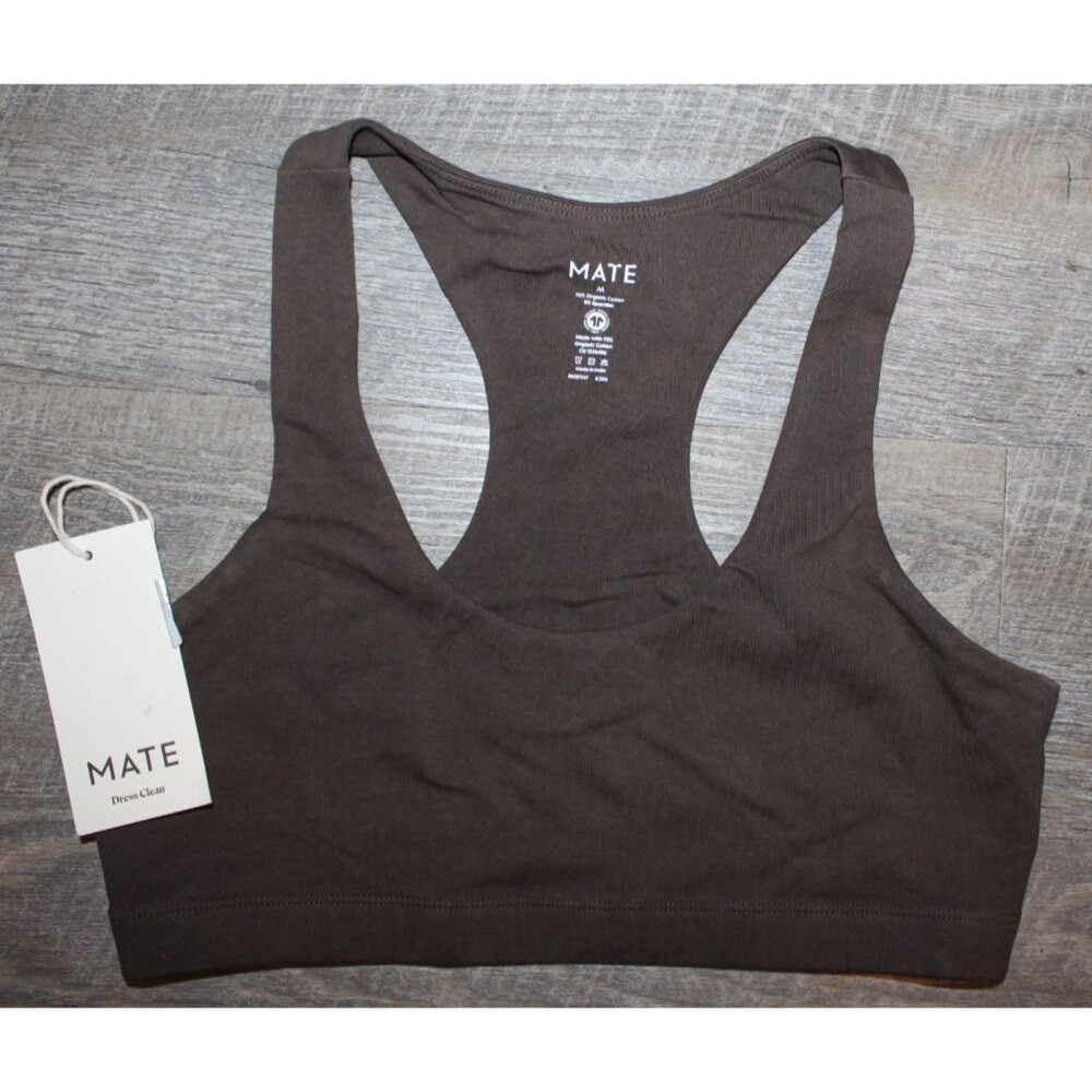 Mate the Label Women's Organic Stretch Sports Bra MOCHA BROWN S NWT